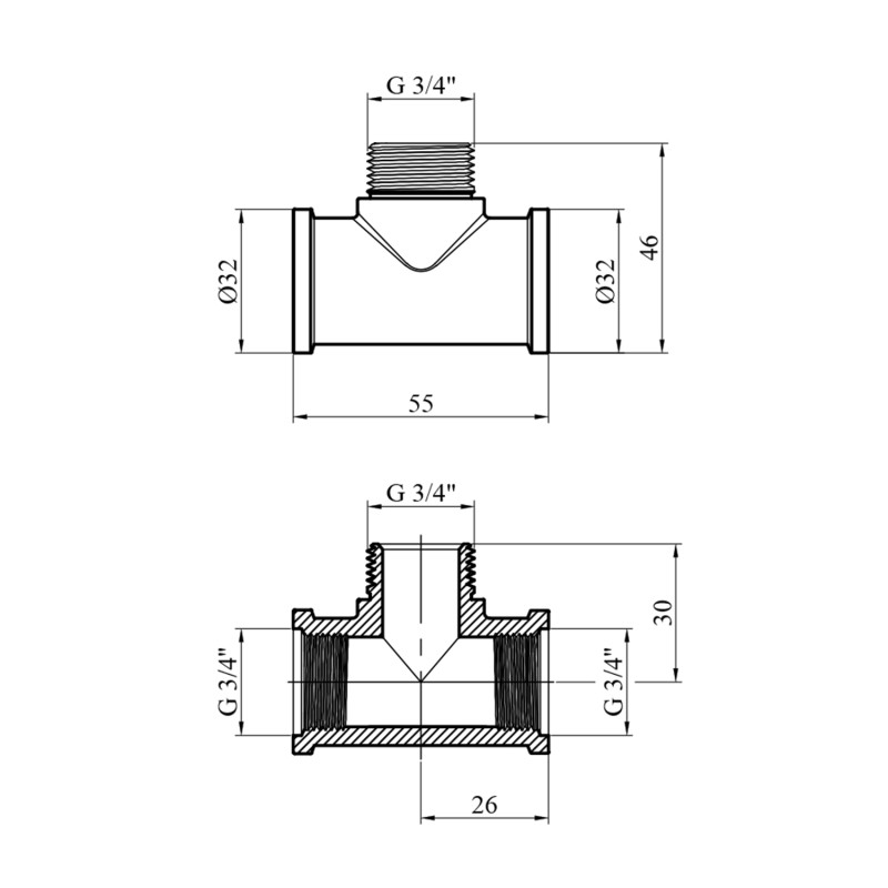 Трійник посилений LexLine 3/4" ВЗВ латунний УК0663-В