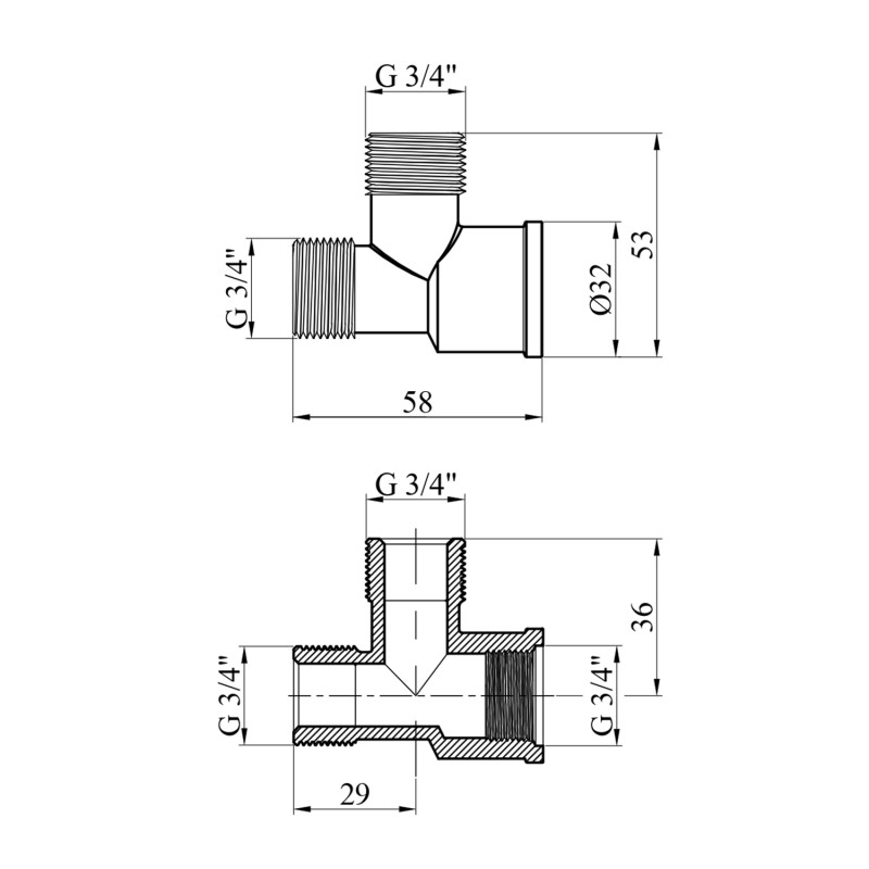 Трійник посилений LexLine 3/4" ВЗЗ нікельований НК0209-Вн