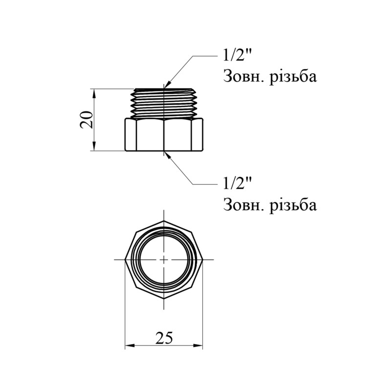 Перехід STA 1/2"х1/2'' ВЗ латунний