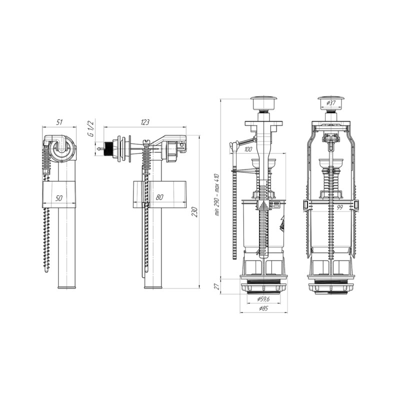 Наливний клапан для бачка унітаза ANIplast з боковим підведенням 1/2" WC6050M