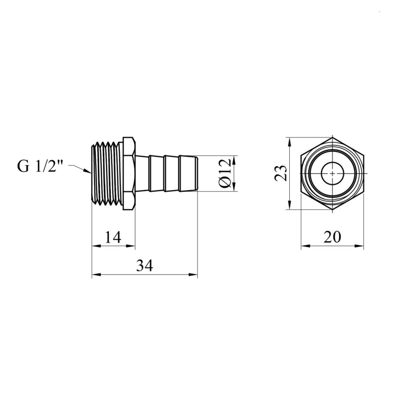 Штуцер STA 1/2" ЗР, D=12 мм латунний