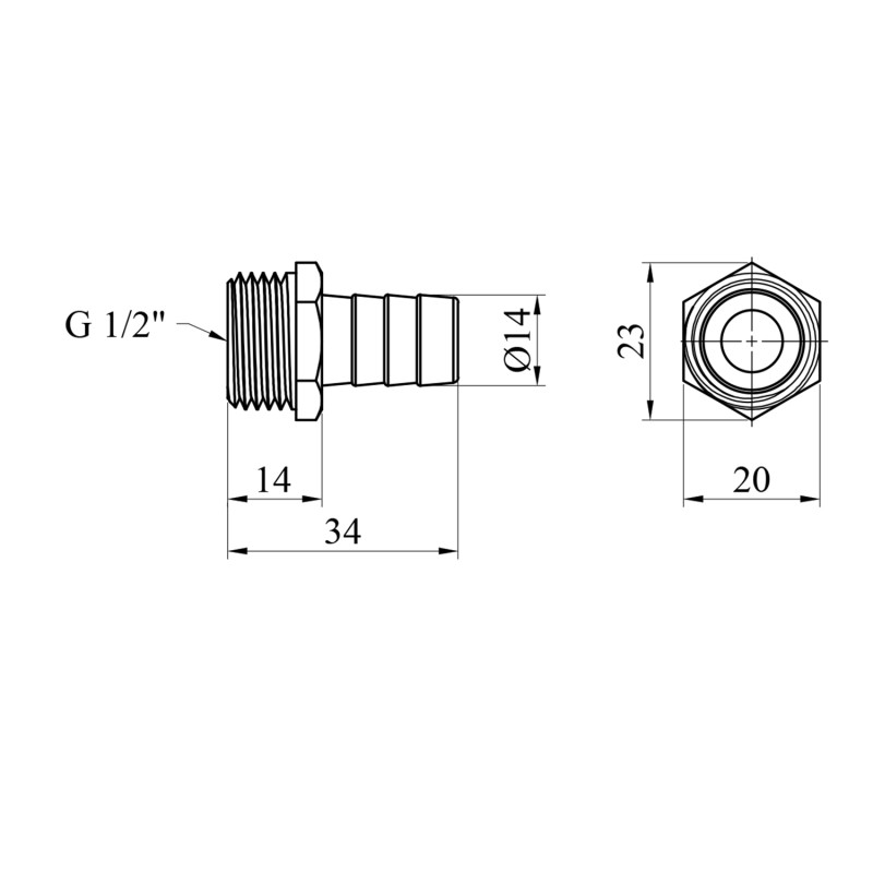 Штуцер STA 1/2" ЗР, D=14 мм латунний