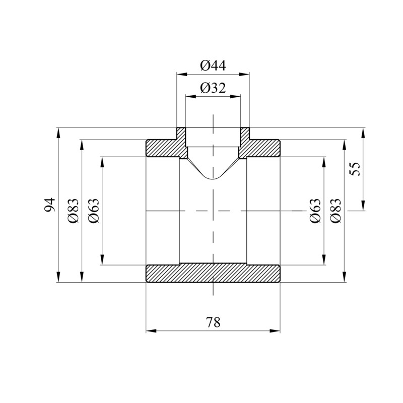 Трійник перехідний PPR Rozma 63х32х63 мм