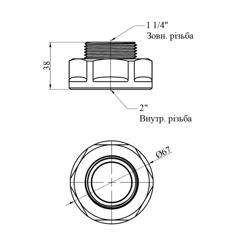 Перехід посилений LexLine 2"х1 1/4" ВЗ латунний УК0621-В