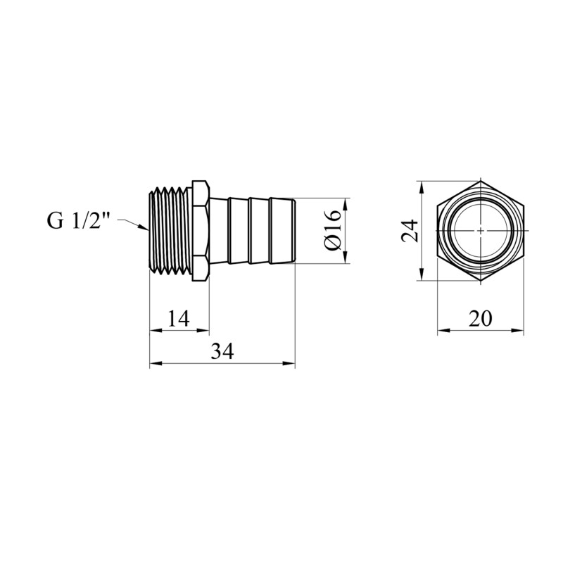 Штуцер STA 1/2" ЗР, D=16 мм латунний