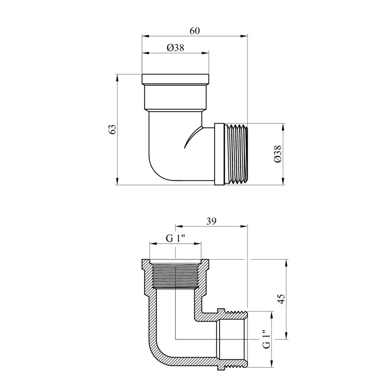 Кутник посилений LexLine 1" ВЗ латунний УК0118-В