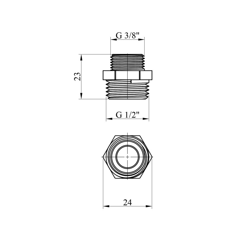 Ніпель перехідний STA 1/2"х3/8" ЗЗ латунний