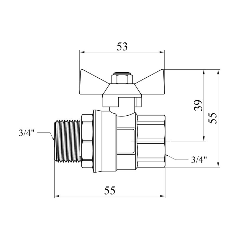 Кран кульовий STA 3/4" ВЗ PN30 жовтий метелик, латунний