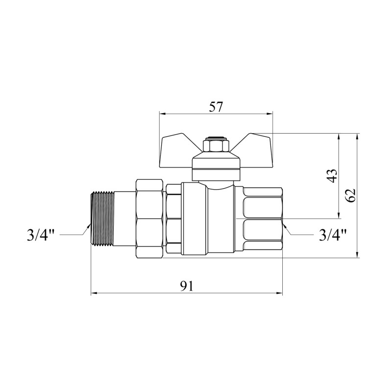 Кран-американка прямий STA "LB" 3/4" ВЗ PN40 зелений метелик, нікельований