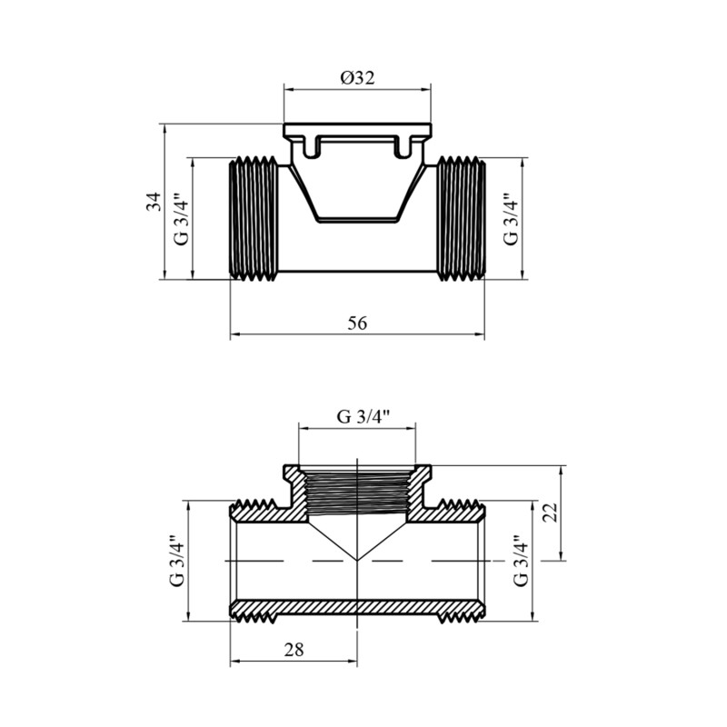 Трійник STA 3/4" ЗВЗ латунний