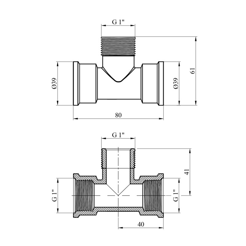 Трійник посилений LexLine 1" ВЗВ латунний УК0232-В