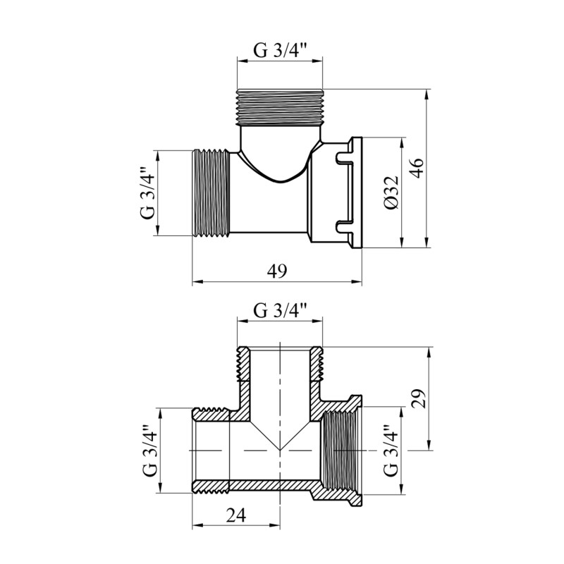Трійник STA 3/4" ЗЗВ латунний