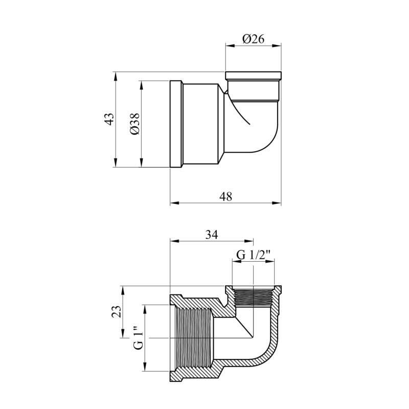 Кутник перехідний посилений LexLine 1"х1/2" ВВ латунний УК0129-В