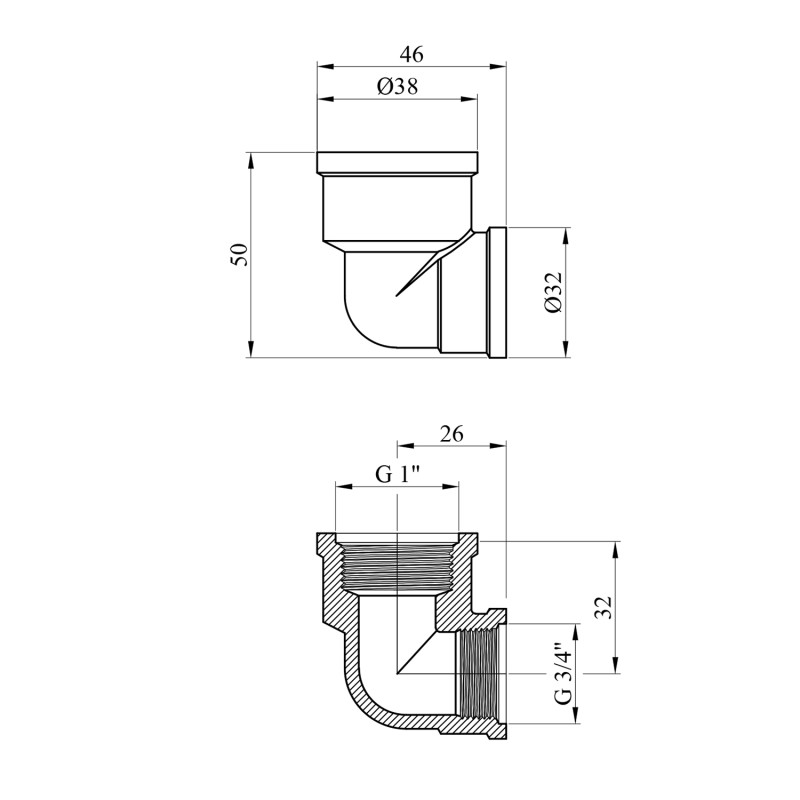Кутник перехідний посилений LexLine 1"х3/4" ВВ латунний УК0116-В