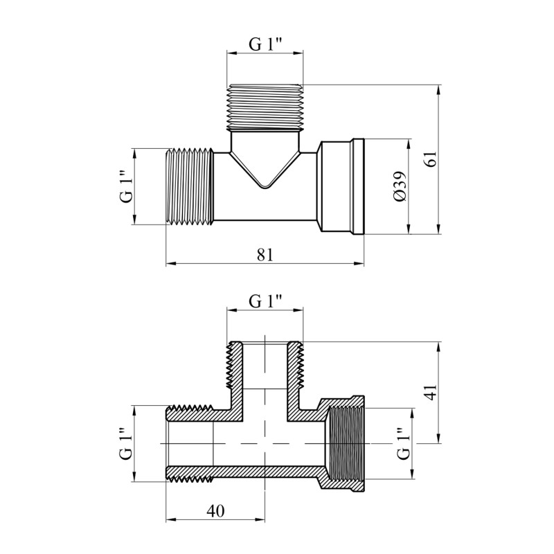 Трійник посилений LexLine 1" ЗЗВ латунний УК0231-В