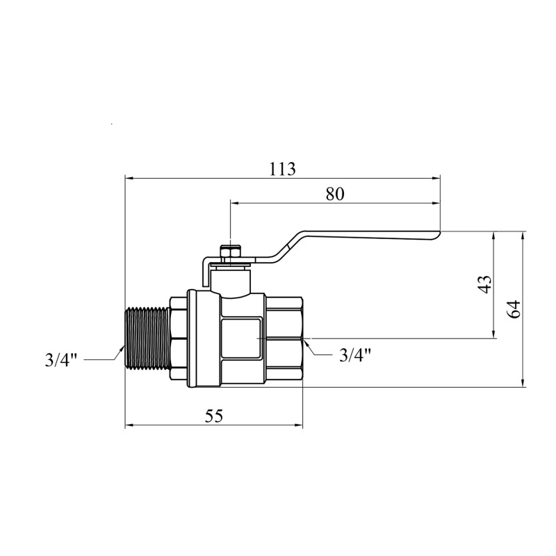 Кран кульовий STA 3/4" ВЗ PN30 ручка, латунний