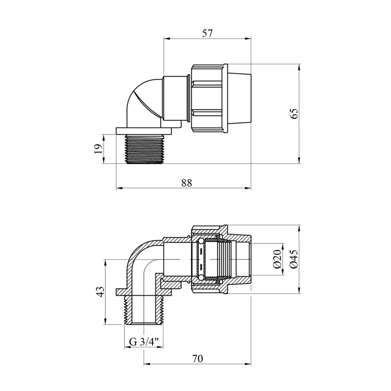 Коліно ПЕ SantehPlast 20х3/4" РЗ