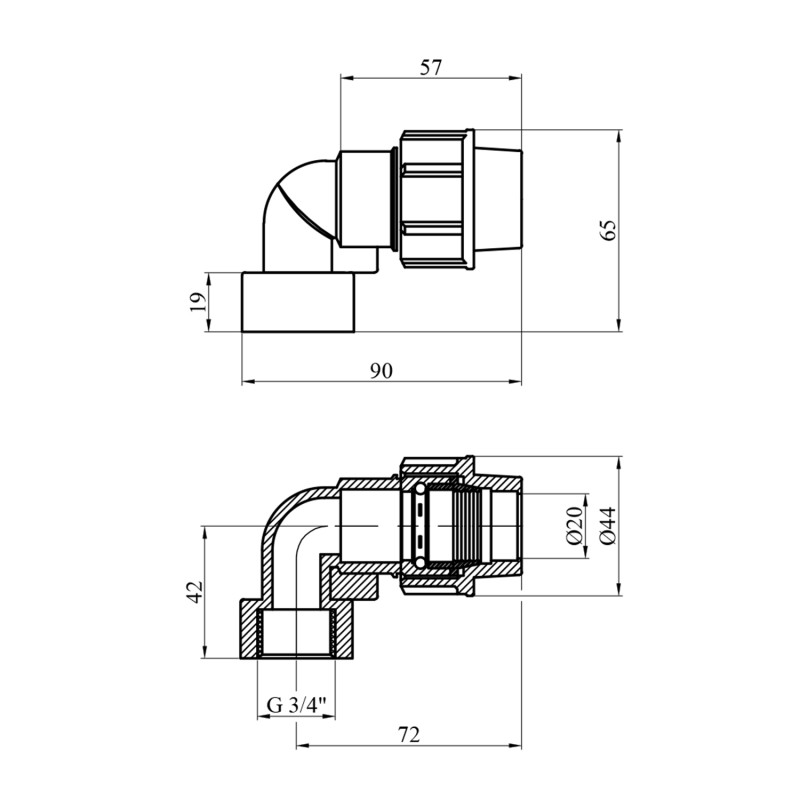 Коліно ПЕ SantehPlast 20х3/4" РВ