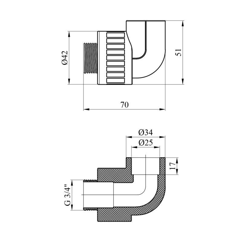 Коліно PPR GrandiTherm 25х3/4" РЗ