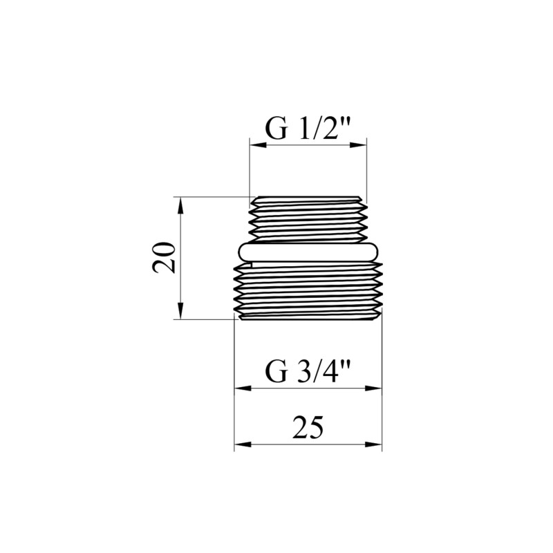 Ніпель перехідний STA 3/4"х1/2" ЗЗ з внутрішнім шестигранником для "бінокля", латунний