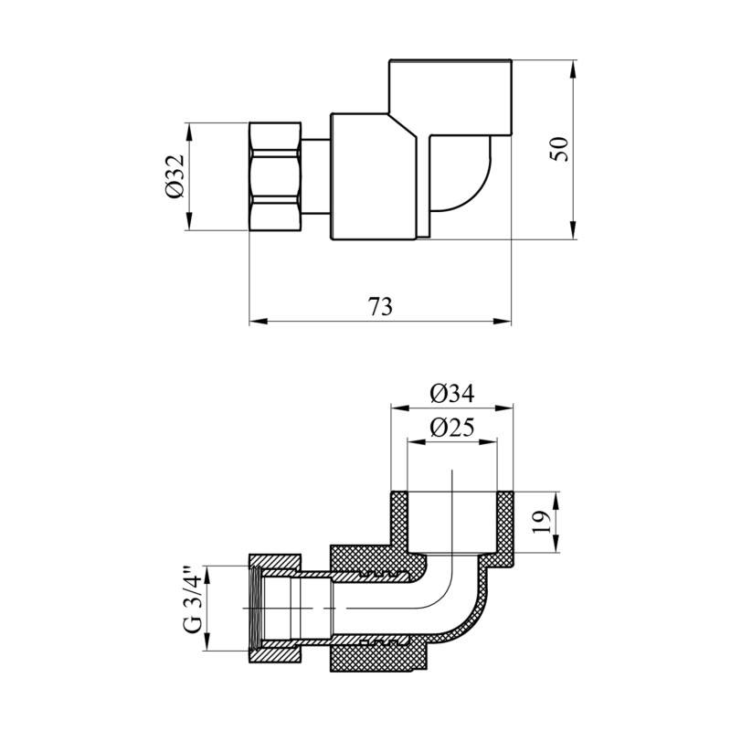 Коліно з накидною гайкою PPR Rozma 25х3/4"