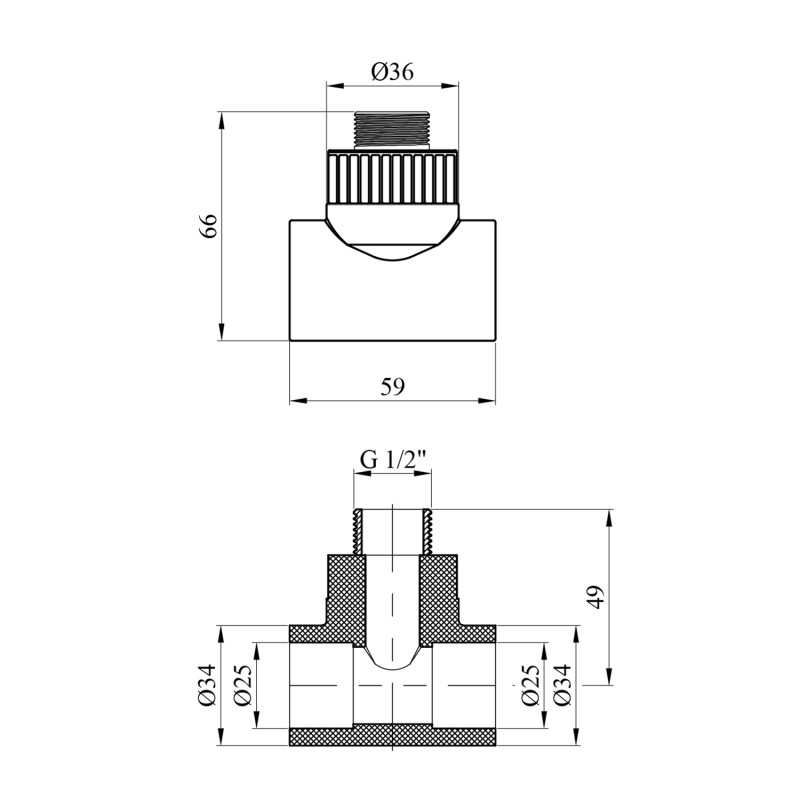 Трійник PPR Rozma 25x1/2" РЗ