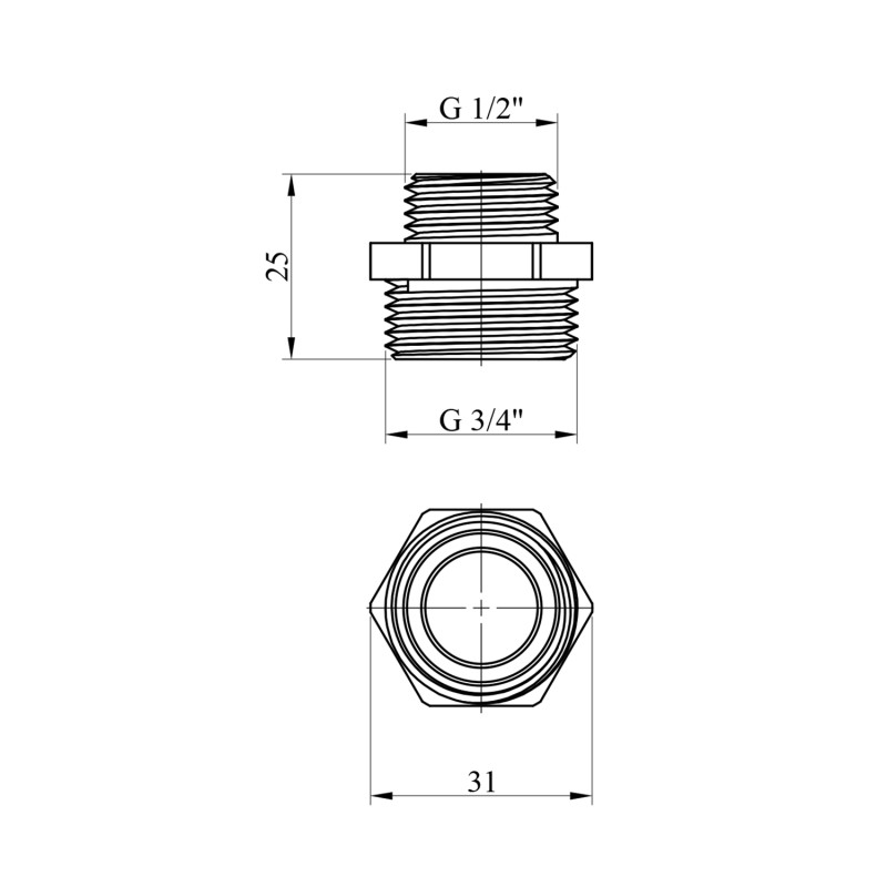Ніпель перехідний STA 3/4"х1/2" ЗЗ латунний