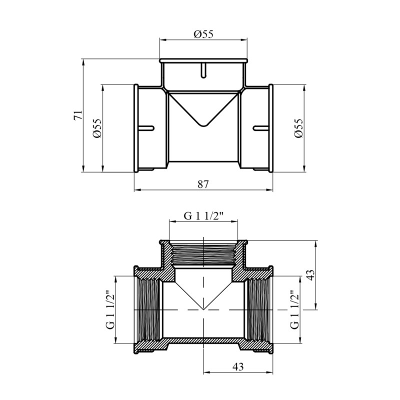 Трійник посилений LexLine 1 1/2" ВВВ латунний УК0207-В