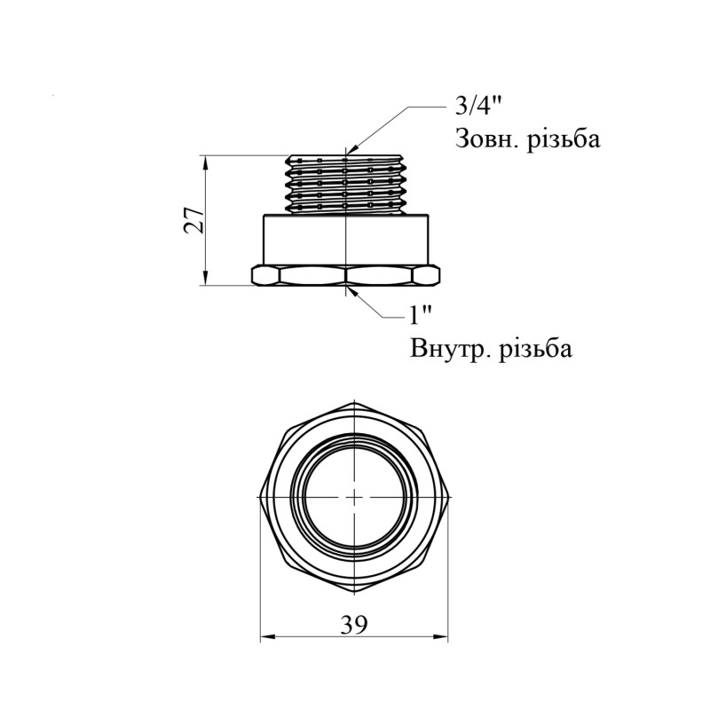 Перехід STA 1"х3/4" ВЗ латунний