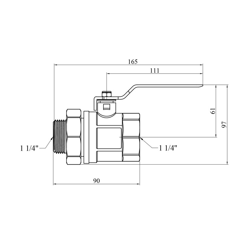 Кран-американка STA 1 1/4" ВЗ PN30 ручка, нікельований