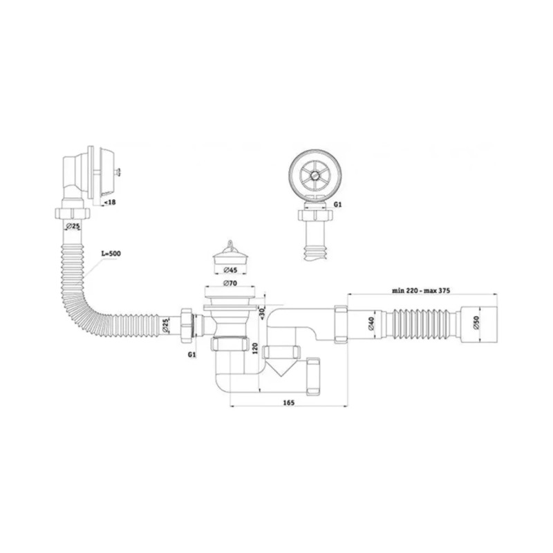 Сифон для ванної ANIplast 1 1/2"х50 мм з ревізією C6255