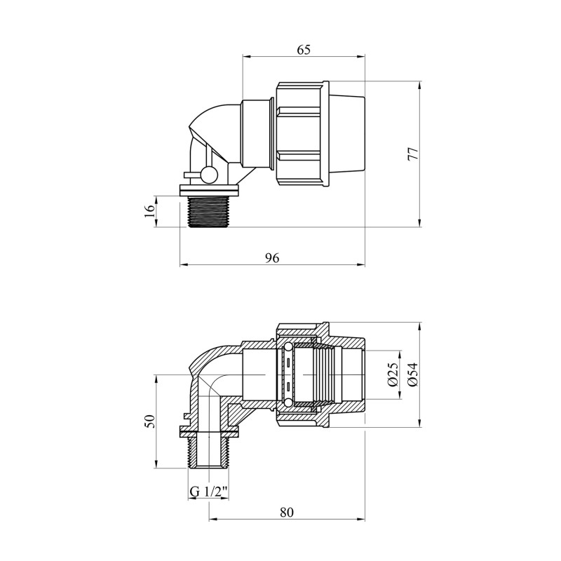 Коліно ПЕ SantehPlast 25х1/2" РЗ