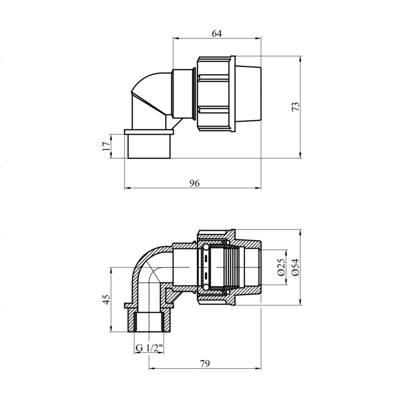 Коліно ПЕ SantehPlast 25х1/2" РВ