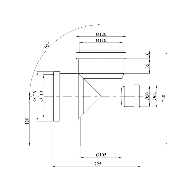 Хрестовина для внутрішньої каналізації Rozma 110х110х50/90°