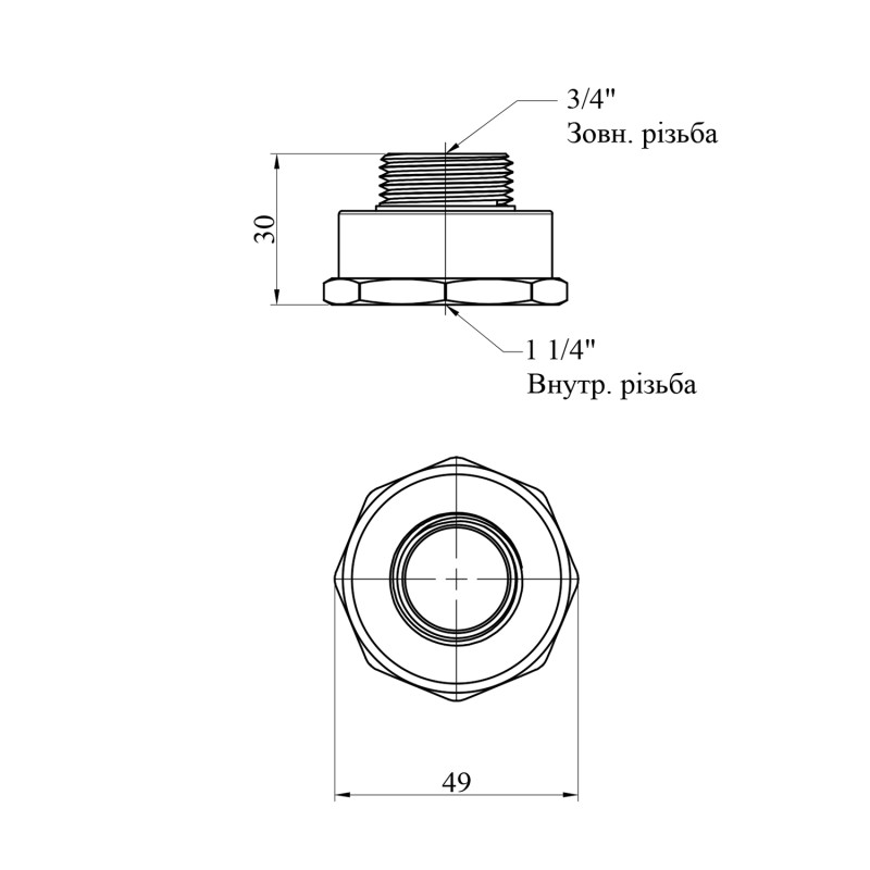 Перехід STA 1 1/4"х3/4" ВЗ латунний