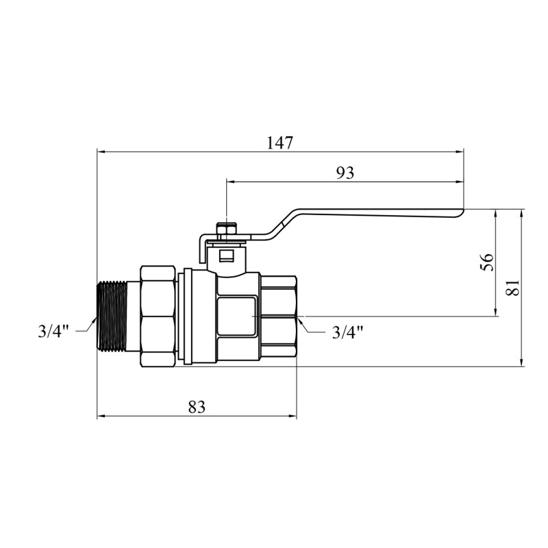 Кран-американка STA "Premium" 3/4" ВЗ PN40 ручка, нікельований