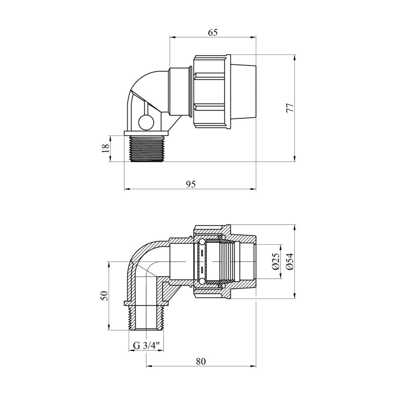 Коліно ПЕ SantehPlast 25х3/4" РЗ