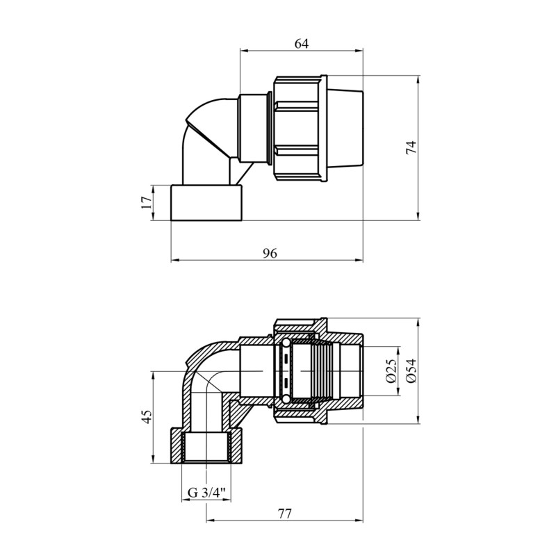 Коліно ПЕ SantehPlast 25х3/4" РВ