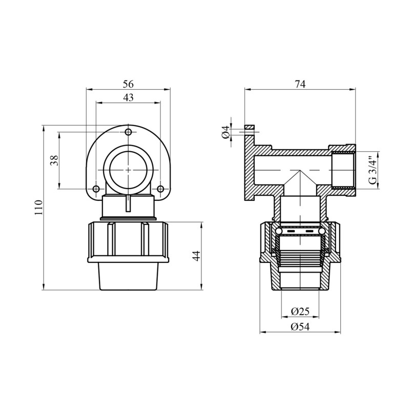 Коліно настінне ПЕ SantehPlast 25х3/4" РВ