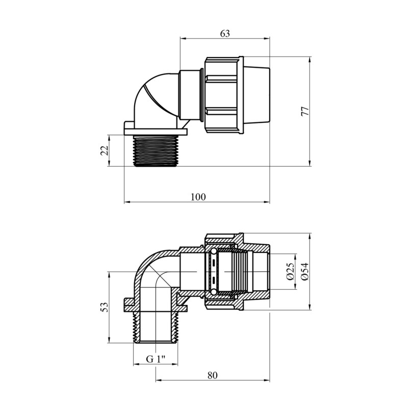 Коліно ПЕ SantehPlast 25х1" РЗ