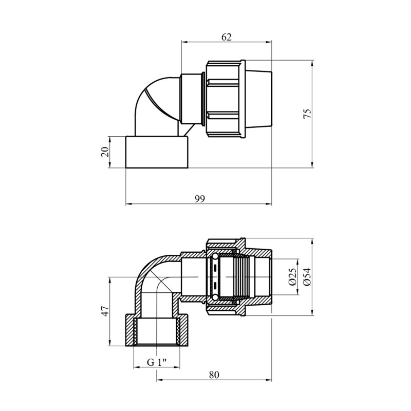 Коліно ПЕ SantehPlast 25х1" РВ