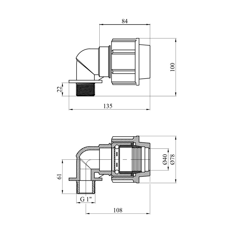 Коліно ПЕ SantehPlast 40х1" РЗ