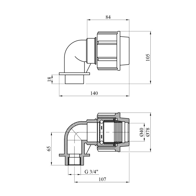 Коліно ПЕ SantehPlast 40х3/4" РВ