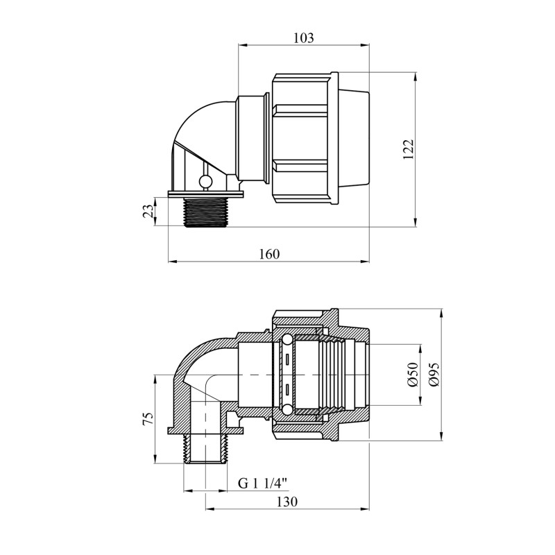 Коліно ПЕ SantehPlast 50х1 1/4" РЗ
