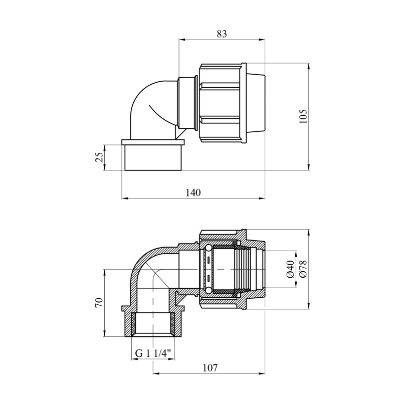Коліно ПЕ SantehPlast 40х1 1/4" РВ