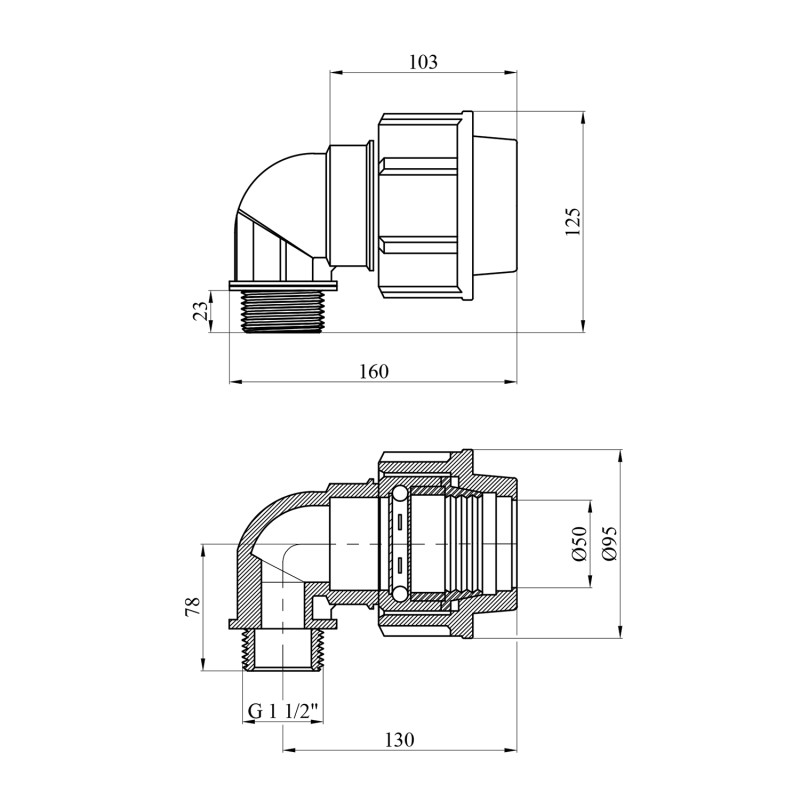Коліно ПЕ SantehPlast 50х1 1/2" РЗ