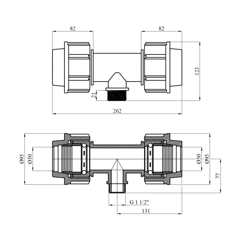 Трійник ПЕ SantehPlast 50х1 1/2"х50 РЗ
