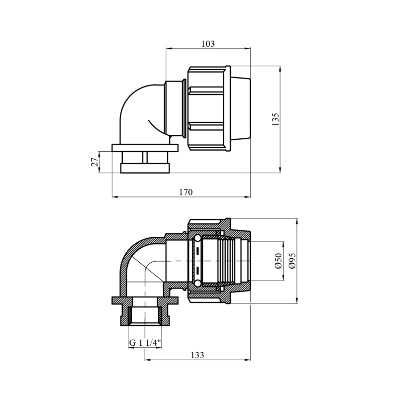 Коліно ПЕ SantehPlast 50х1 1/4" РВ