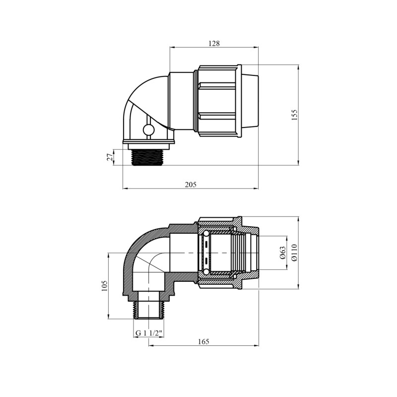 Коліно ПЕ SantehPlast 63х1 1/2" РЗ