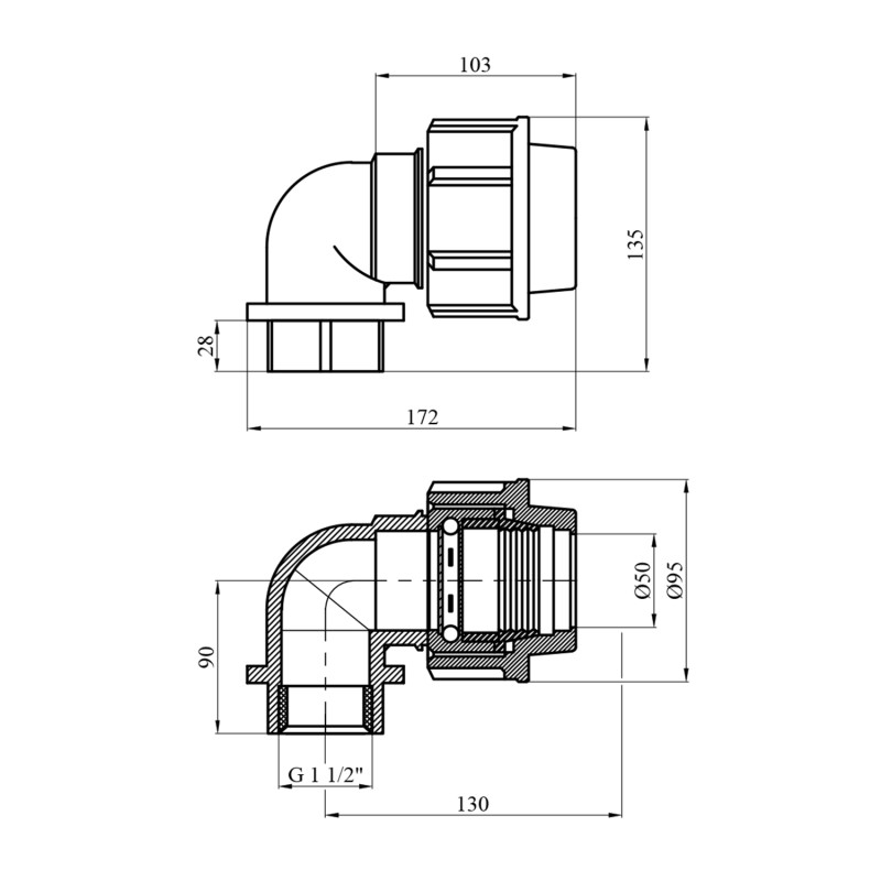 Коліно ПЕ SantehPlast 50х1 1/2" РВ